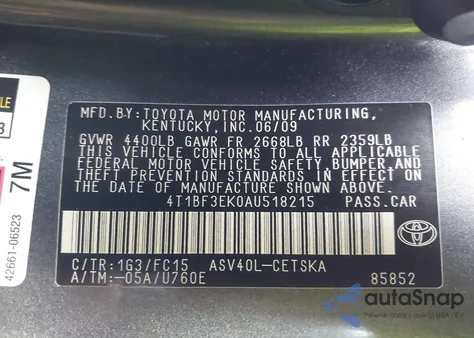 2010 Toyota Camry Se from USA, damaged, VIN 4T1BF3EK0AU518215